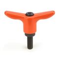 Morton Adjustable Handle, T-Handle Design, Cast Zinc, 1/4"-20 x .98" Steel External Thread, 2.56" Handle Diameter, Safety Orange TH-3035-OR